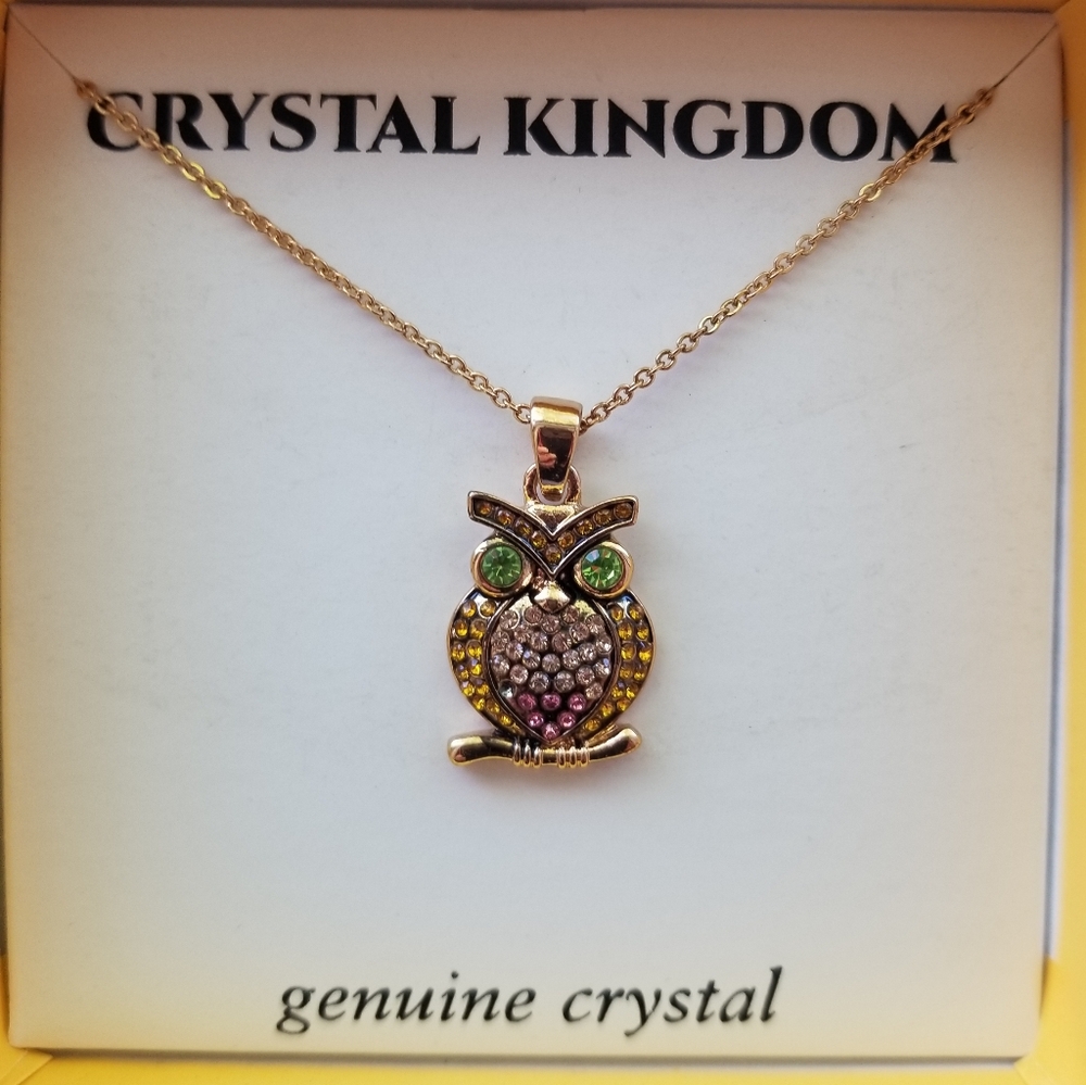 Owl Necklace with Multicolored Crystals
